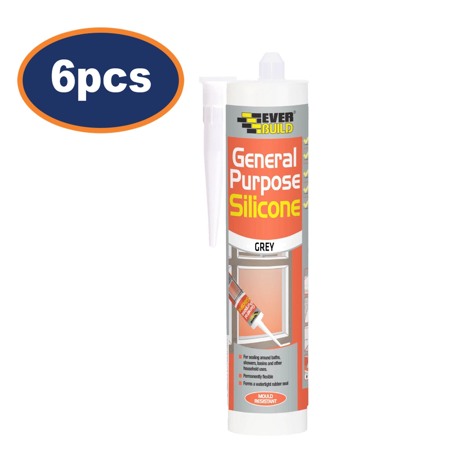 6pcs Everbuild 280ml Grey General Purpose Waterproof Silicone Sealant