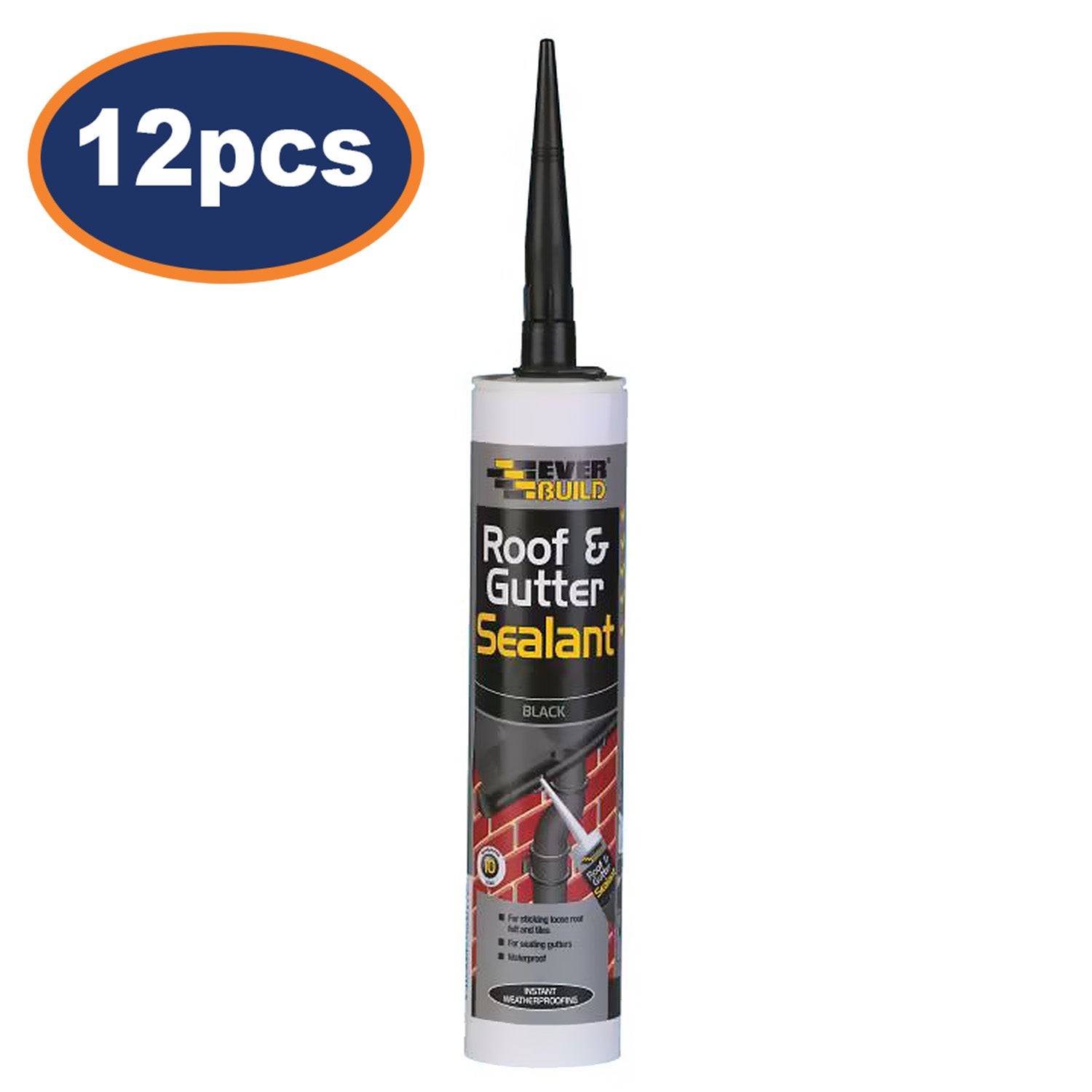 12pcs 295ml Everbuild Black Roof & Gutter Butyl Sealant