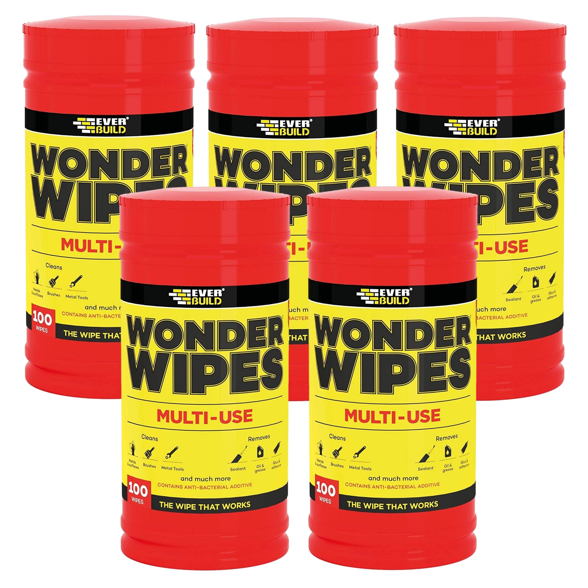 5 Pcs Everbuild 100 Tub Wonder Wipes Multi-Use Cleaning