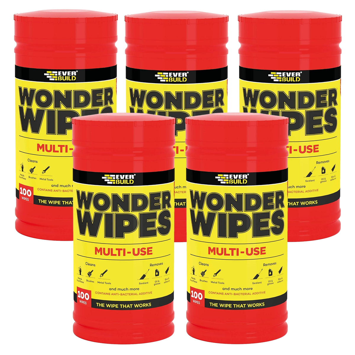 5 Pcs Everbuild 100 Tub Wonder Wipes Multi-Use Cleaning