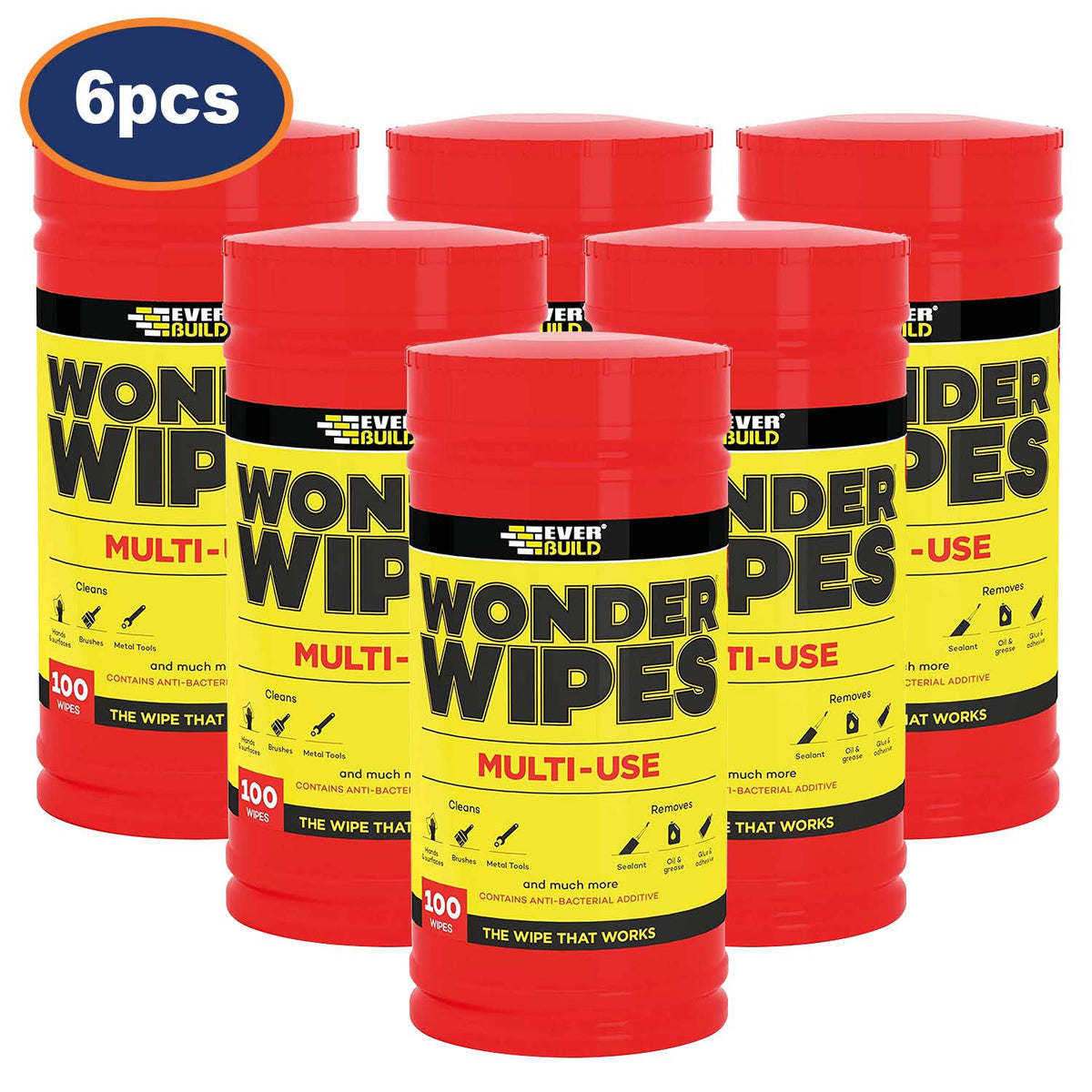 6 Pcs Everbuild 100 Tub Wonder Wipes Multi-Use Cleaning