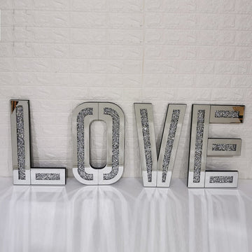 LOVE Text Mirrored Glass Ornament Wall Decoration