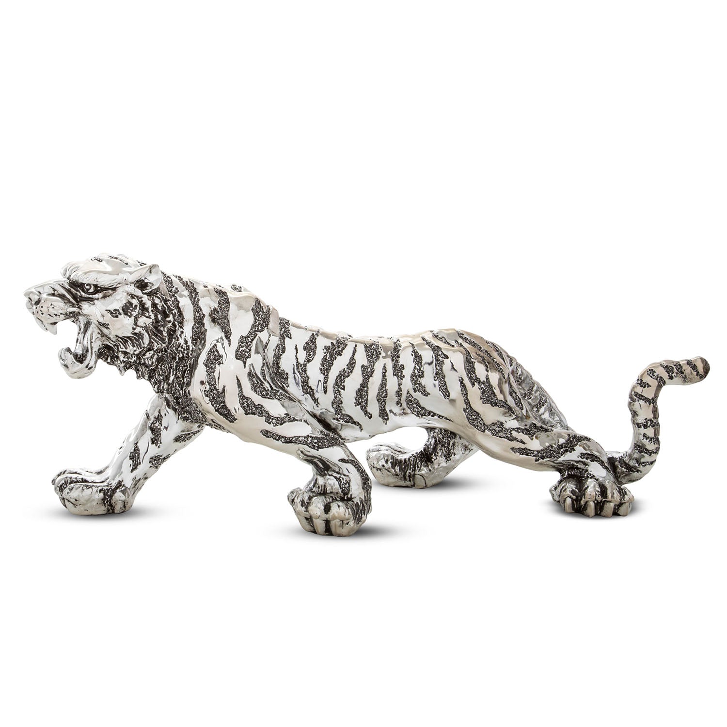 Small Silver Plated Tiger Animal Ornament Display Home Decor