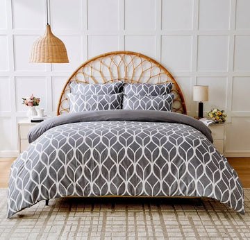 Grey Geometric Duvet Cover Set, Double