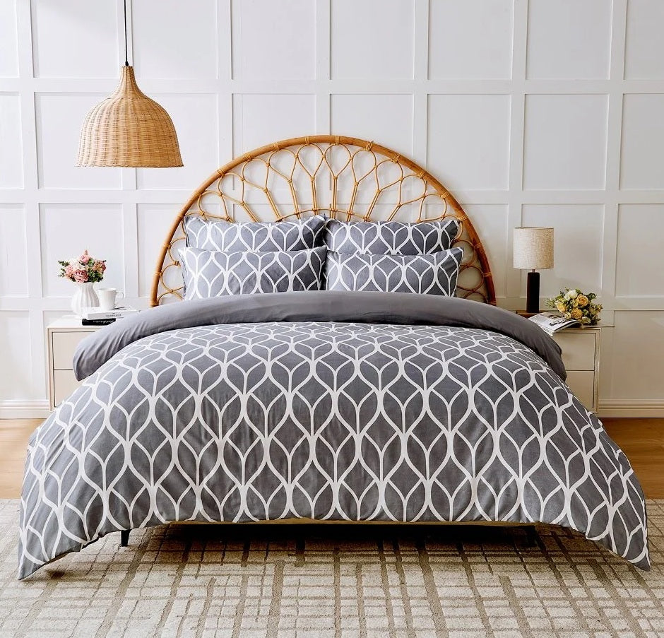 Grey Geometric Duvet Cover Set, King