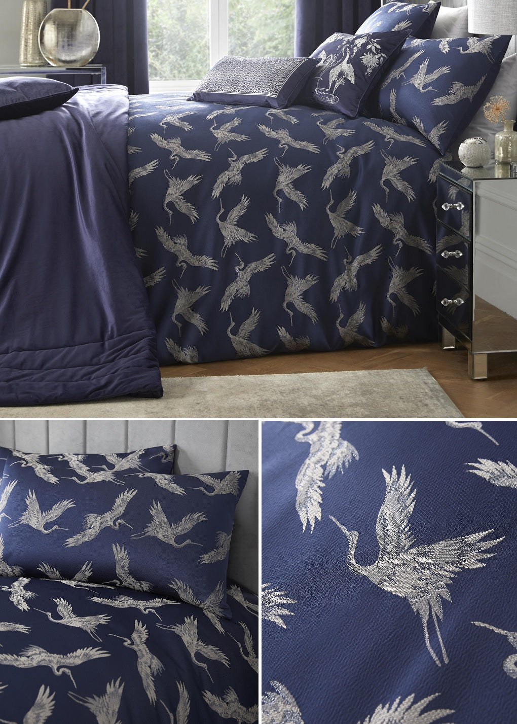 Laurence Llewelyn Bowen Jacquard Super King Duvet Cover Set Edo Navy & Silver