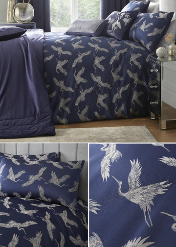 Laurence Llewelyn Bowen Jacquard Double Duvet Cover Set Edo Navy & Silver