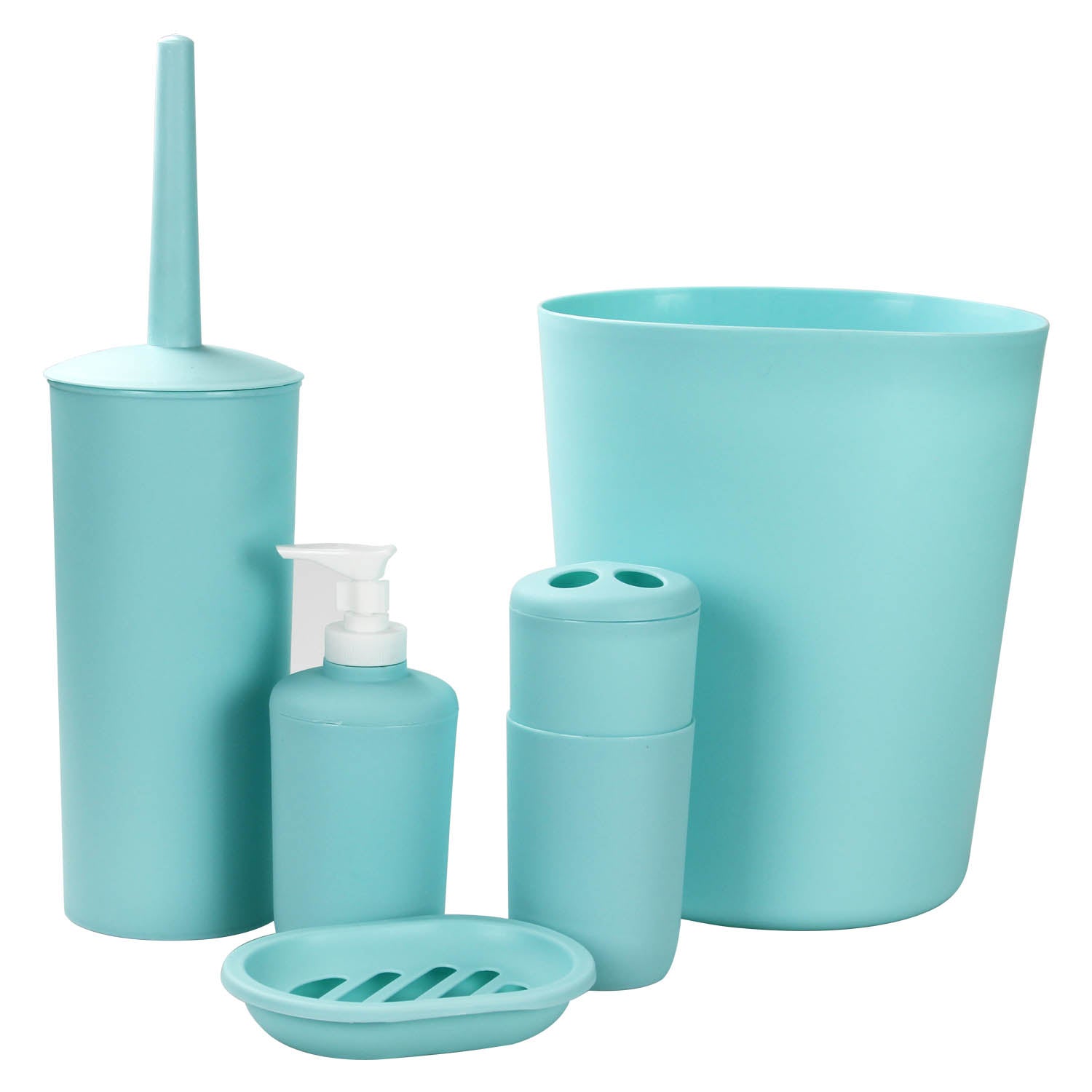 5pc Green Toilet Bathroom Dispenser Tumbler Accessory Set