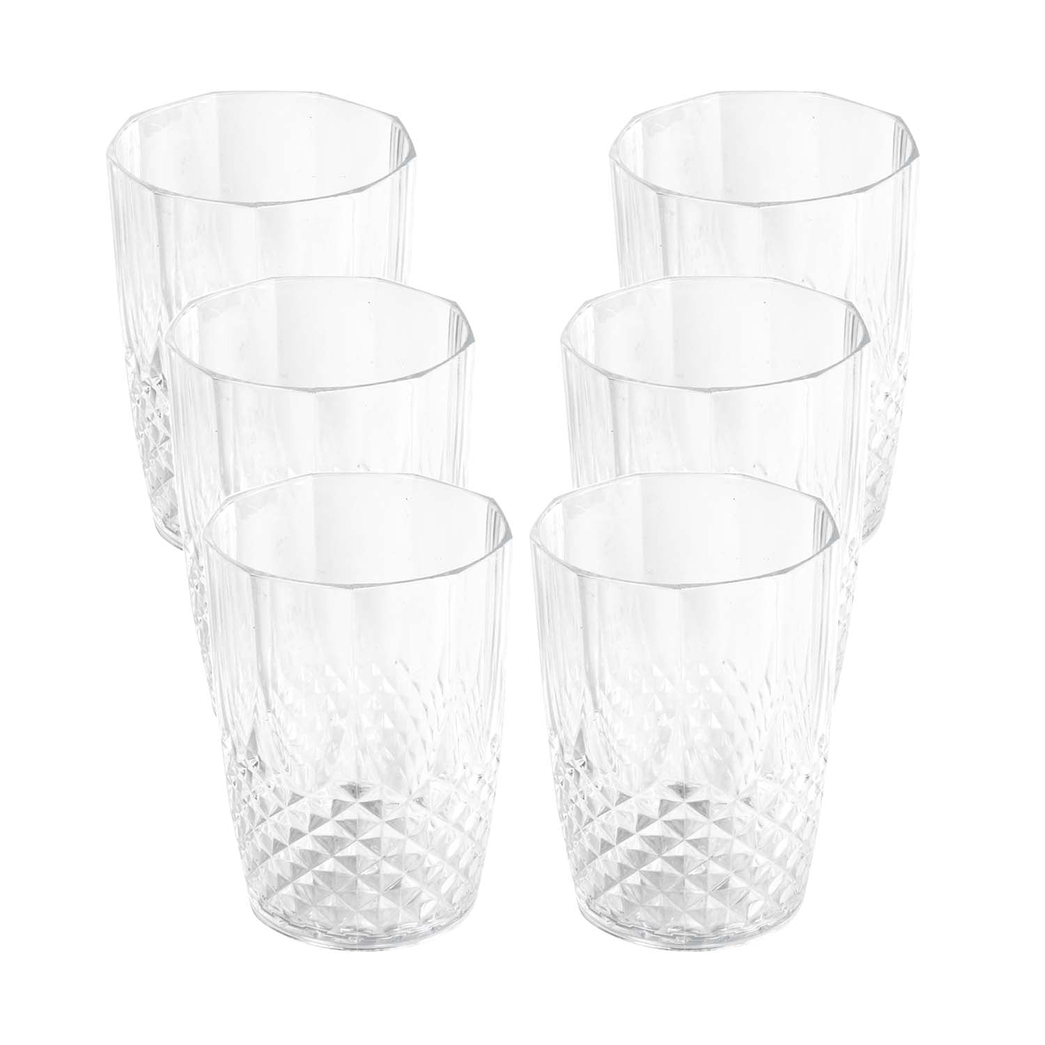 6pc 400ml Clear Plastic Crystal Effect Reusable Drinking Glasses Set