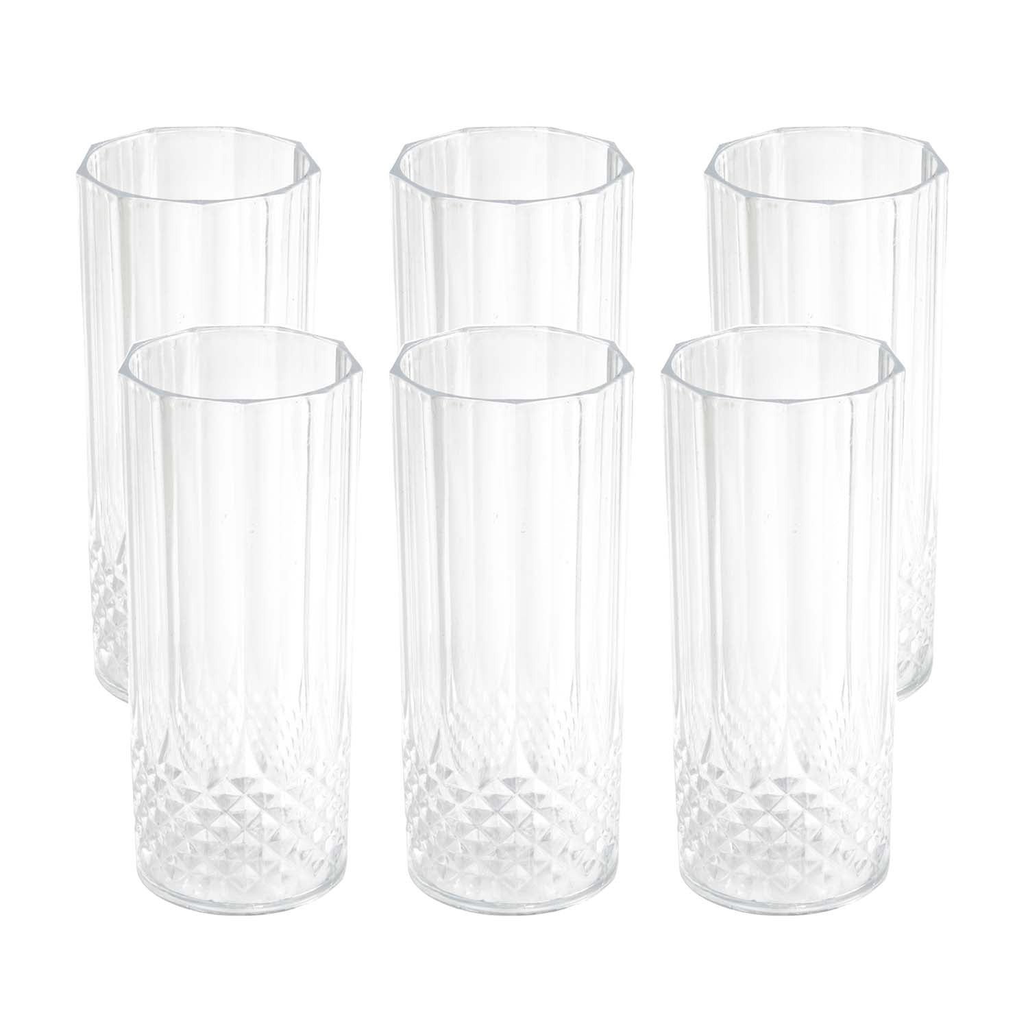 6pc 400ml Tall Clear Plastic Crystal Effect Reusable Cocktail Glasses Set