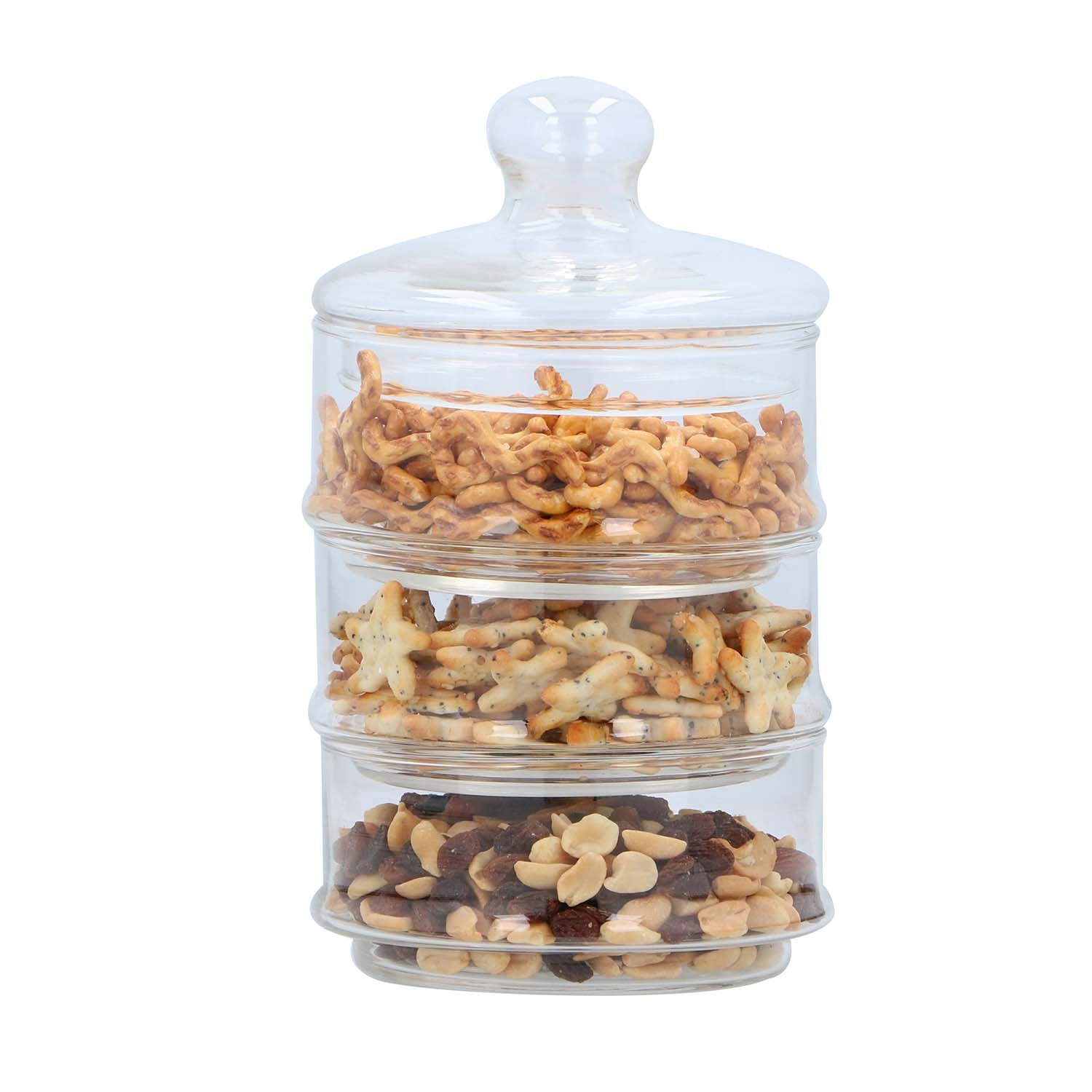 3 Tier Clear Glass Stackable Storage Jars With Lid