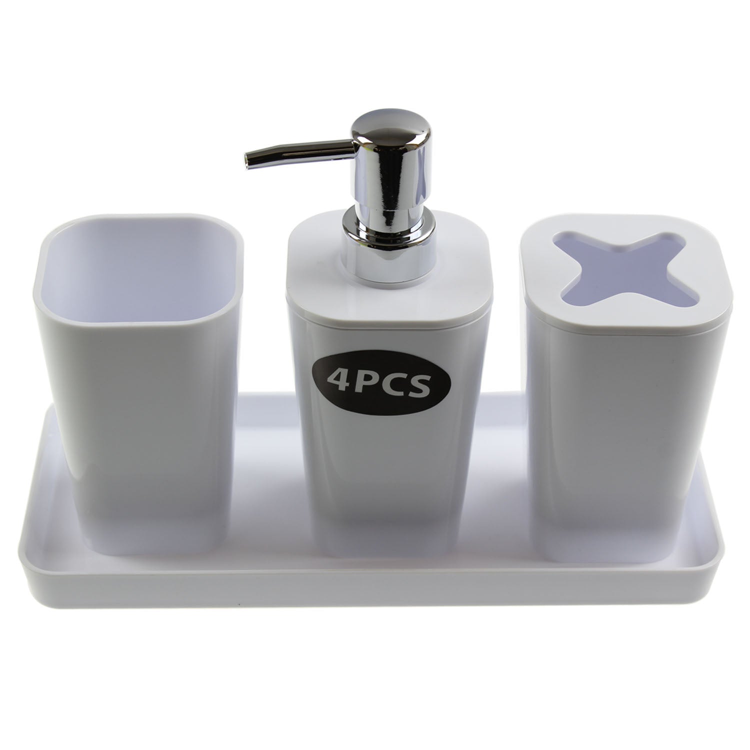 White Bathroom Lotion Dispenser & Toothbrush Holder Organiser Set