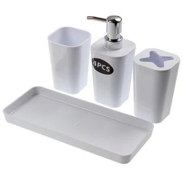 White Bathroom Lotion Dispenser & Toothbrush Holder Organiser Set
