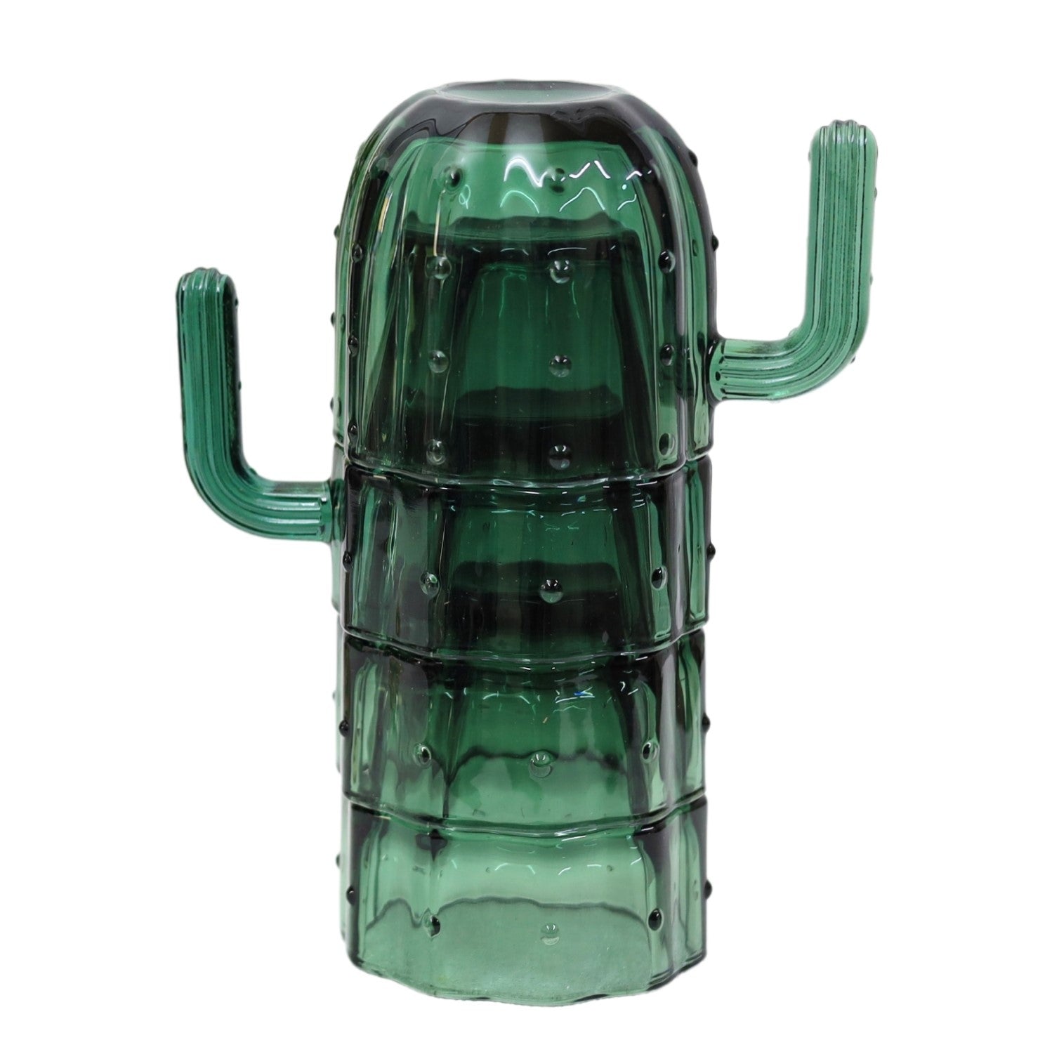 4pc Green Glass Cactus Shaped Stackable Tumbler Set