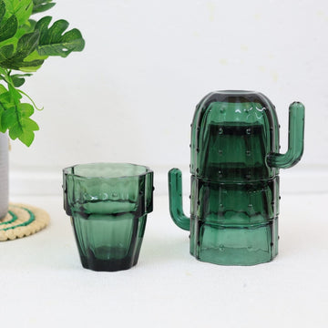 4pc Green Glass Cactus Shaped Stackable Tumbler Set