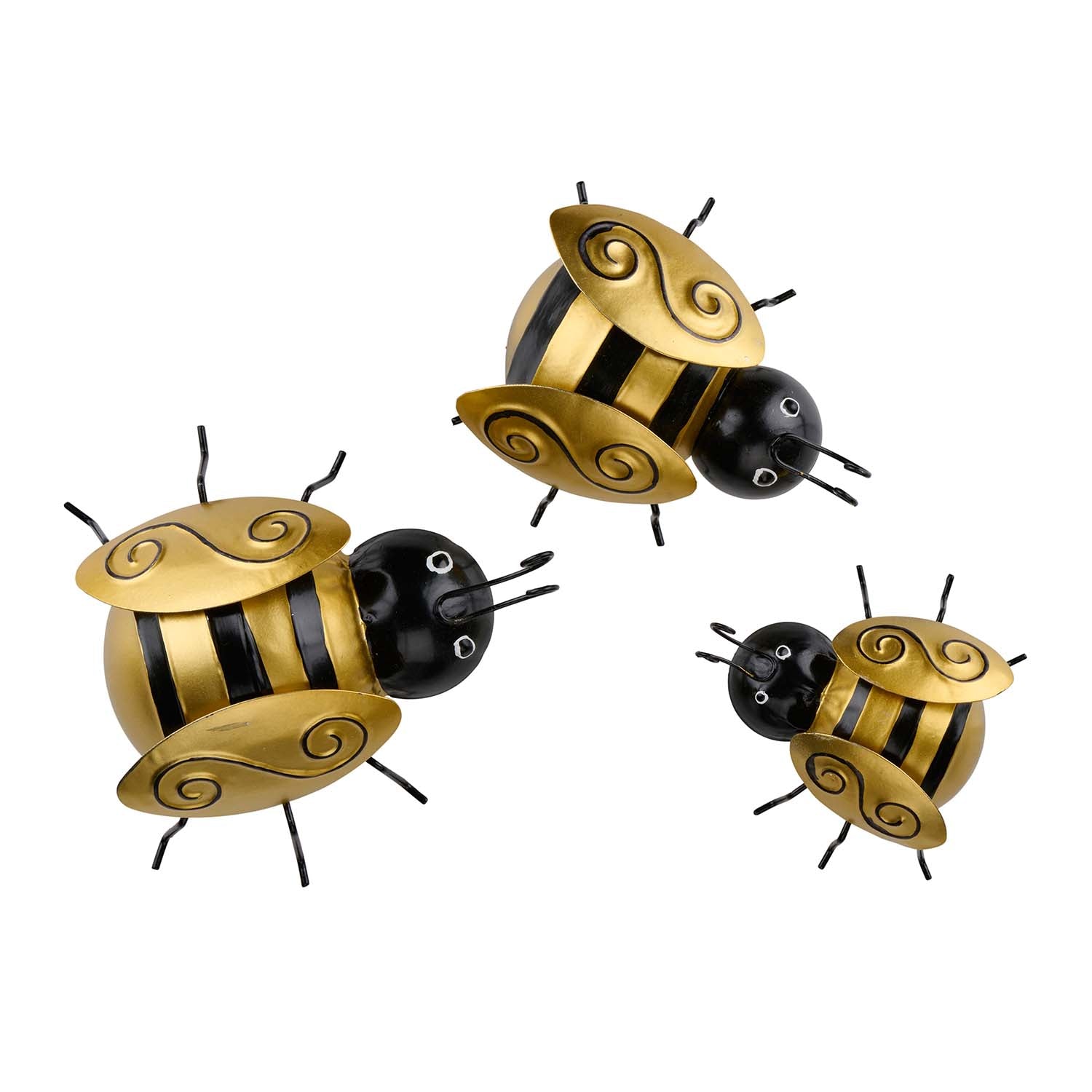 3pcs Metal Wall Hanging Black & Gold 3D Bee Wall Decor