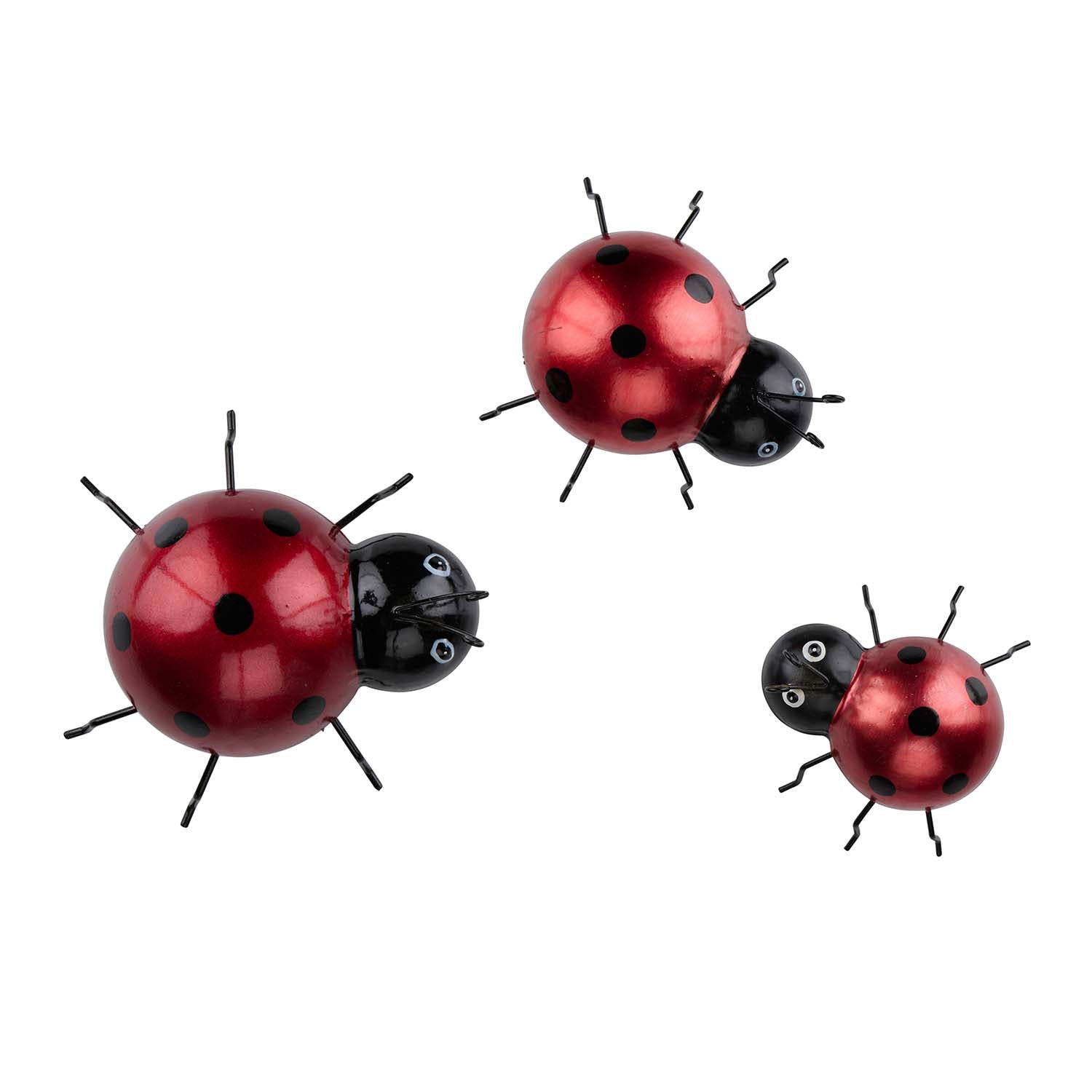 3pcs Metal Wall Hanging Black & Red 3D Ladybug Wall Decor