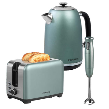 1.8L Green Electric Kettle Handheld Blender & 2 Slice Toaster Set