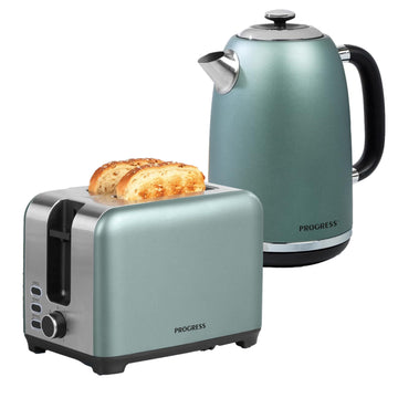 1.8L Green Shimmer Electric Kettle & 2 Slice Toaster Set