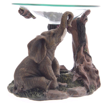 Elephant Jungle Wax Melt Oil Burner With Glass Dish White