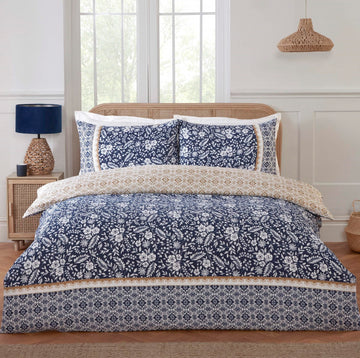 Botanical Garden Duvet Cover Set, Double, Navy & Natural