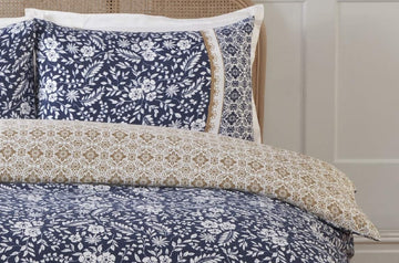 Botanical Garden Duvet Cover Set, King, Navy & Natural