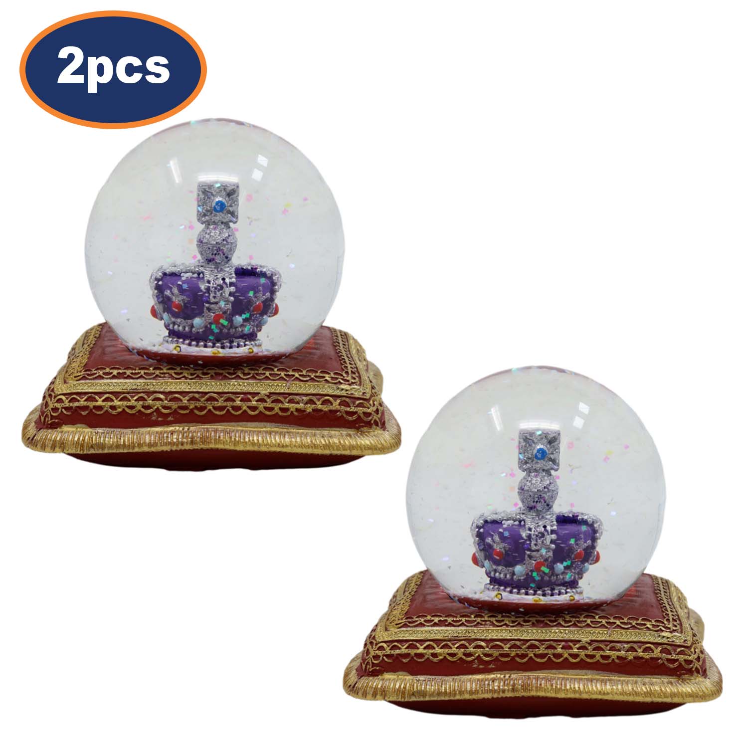 2Pcs Crown On Cushion Commemorative Snow Globes