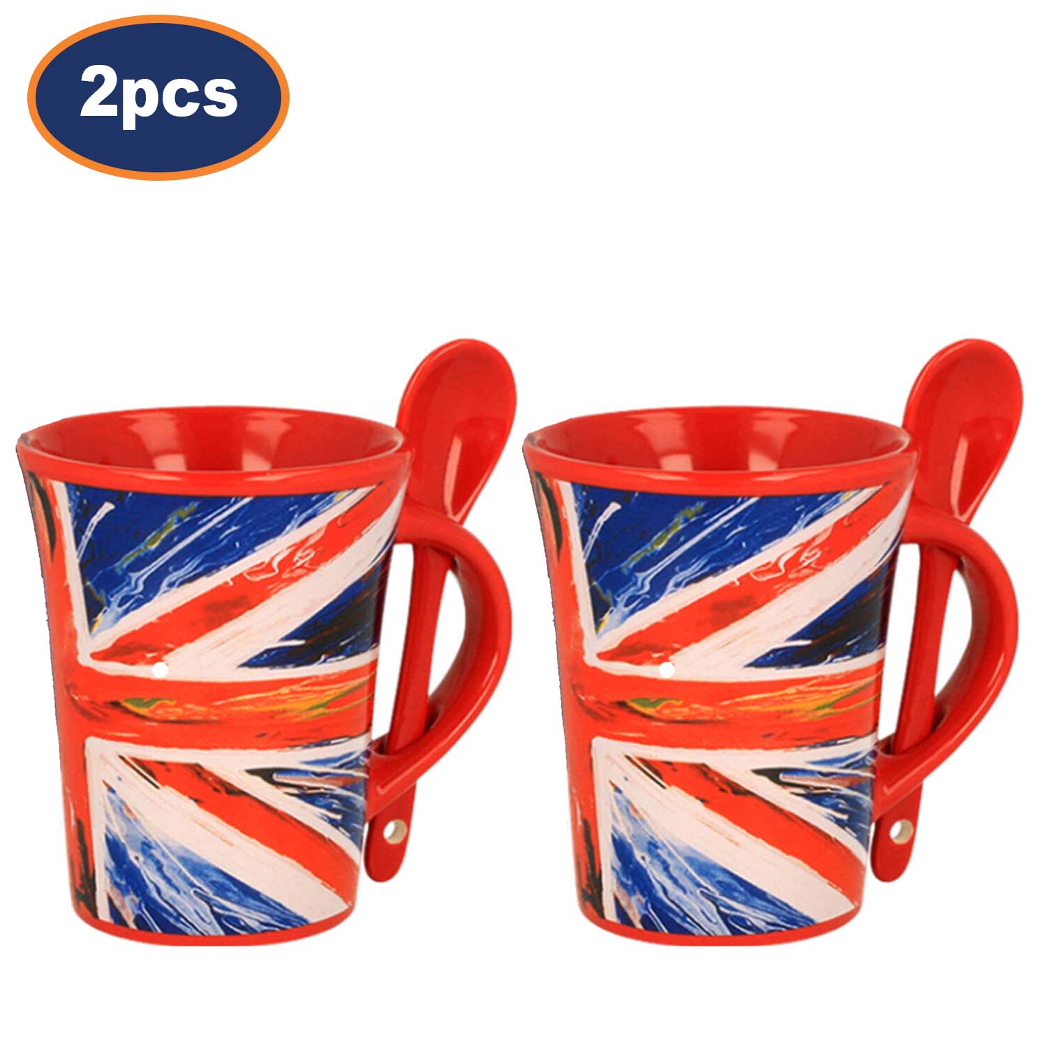 2Pcs 200ml Union Jack Ceramic Mug & Spoon Set