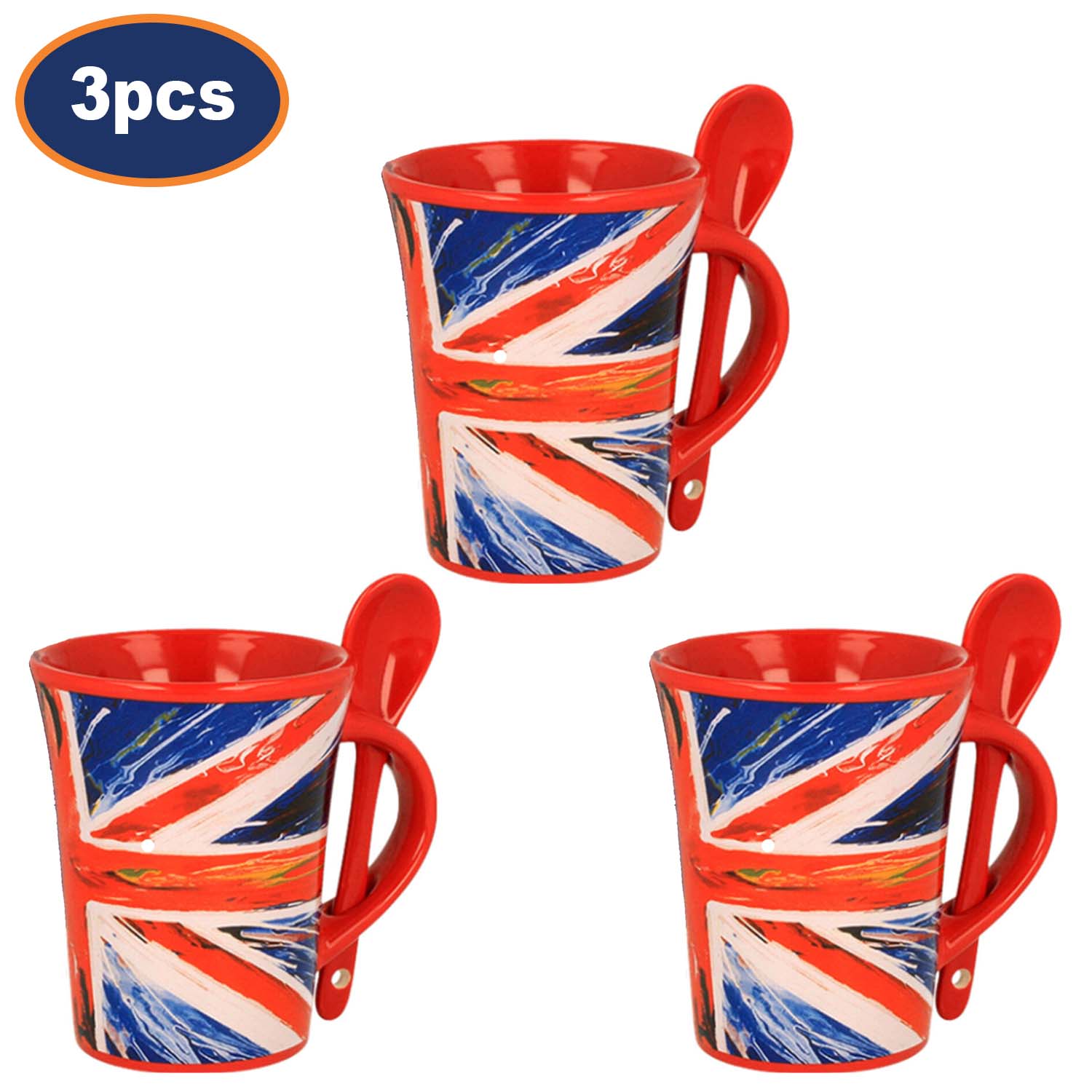 3Pcs 200ml Union Jack Ceramic Mug & Spoon Set