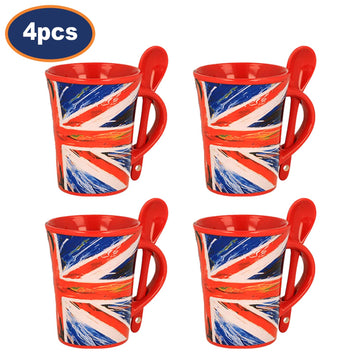 4Pcs 200ml Union Jack Ceramic Mug & Spoon Set