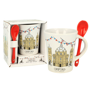 4Pcs 200ml Oxford Ceramic Mug & Spoon Set