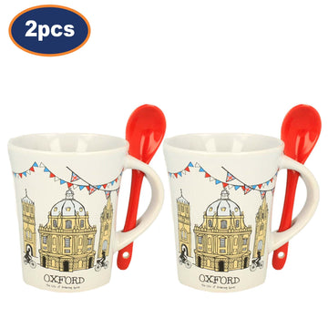 2Pcs 200ml Oxford Ceramic Mug & Spoon Set
