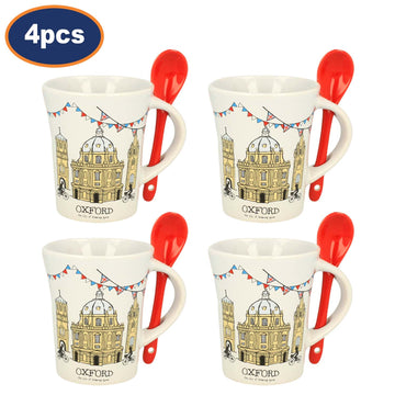 4Pcs 200ml Oxford Ceramic Mug & Spoon Set