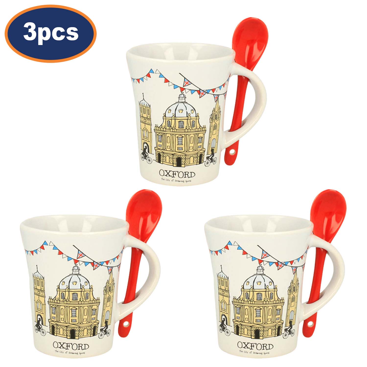 3Pcs 200ml Oxford Ceramic Mug & Spoon Set