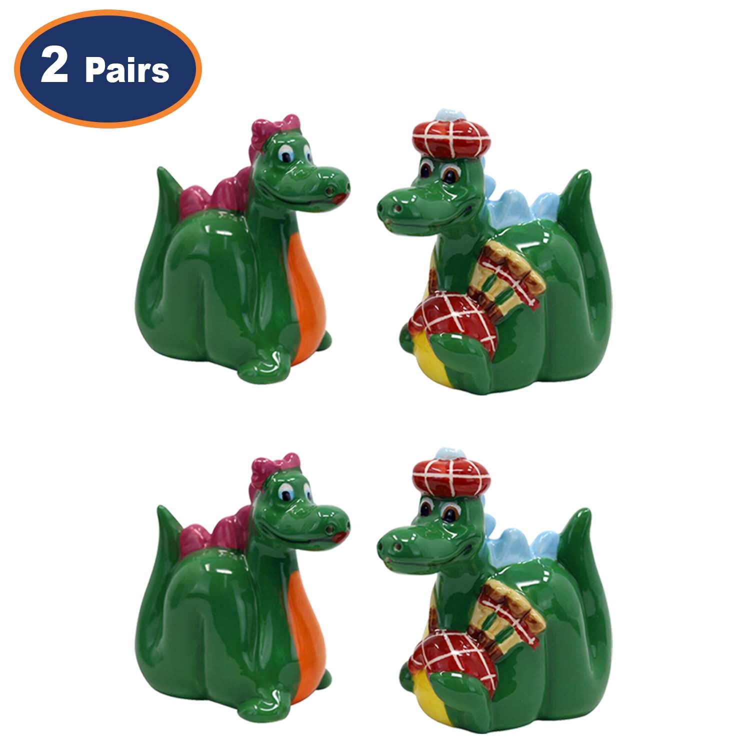 2 Pairs Ceramic Nessie Salt & Pepper Cruets