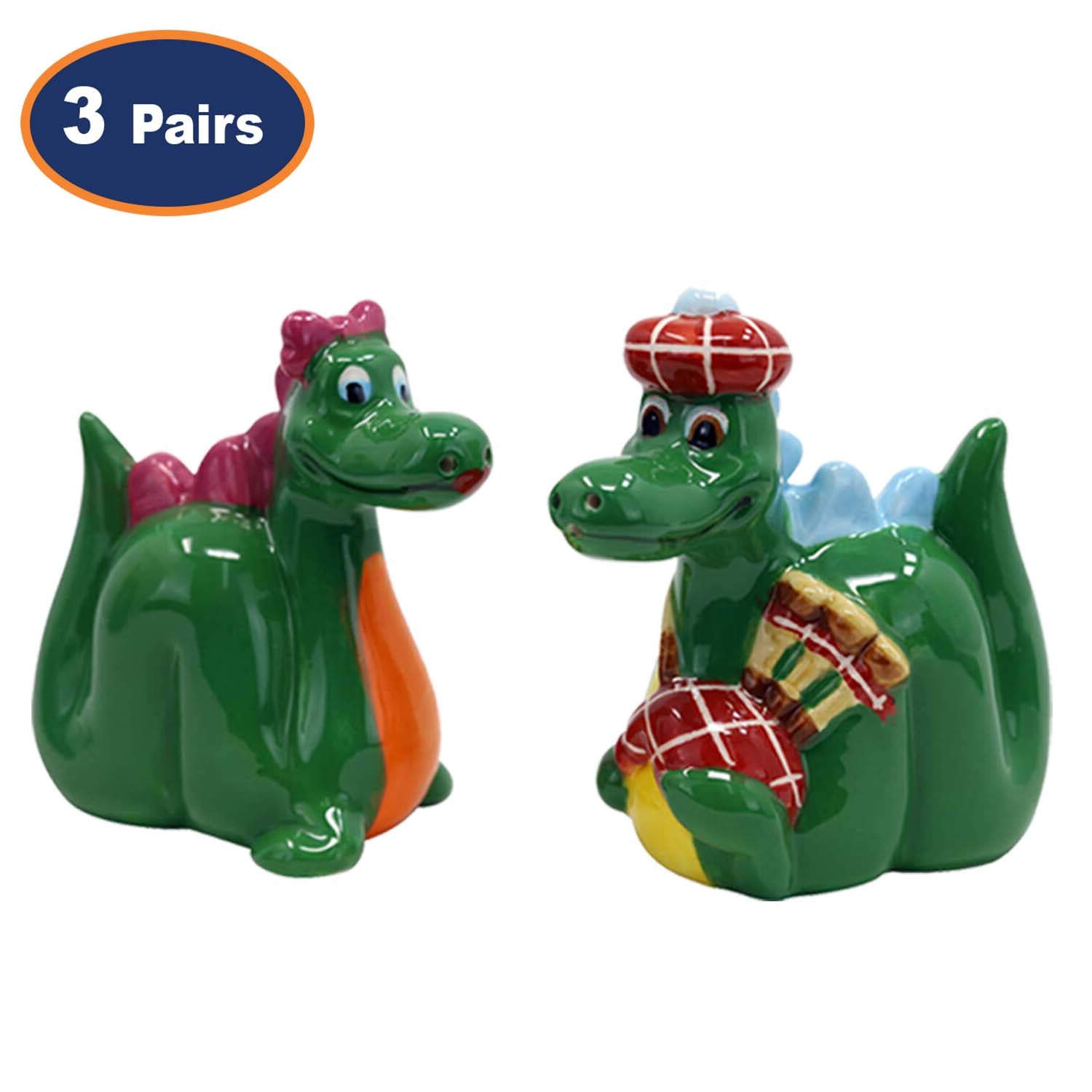 3 Pairs Ceramic Nessie Salt & Pepper Cruets