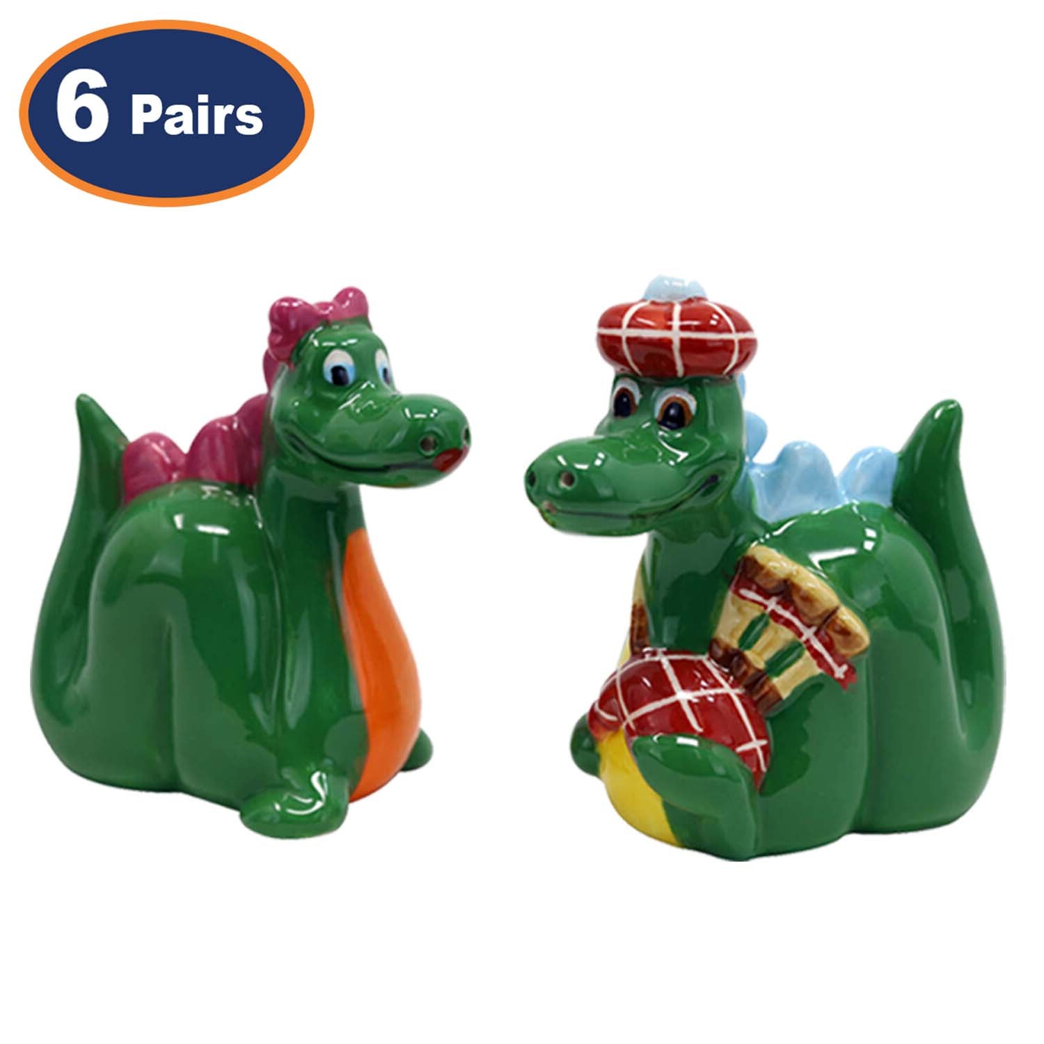 6 Pairs Ceramic Nessie Salt & Pepper Cruets