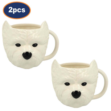 2Pcs 500ml Westie Head Ceramic Mugs