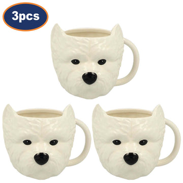 3Pcs 500ml Westie Head Ceramic Mugs