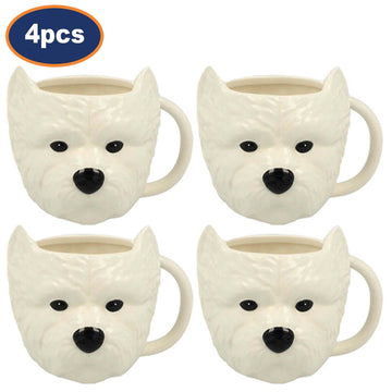 4Pcs 500ml Westie Head Ceramic Mugs