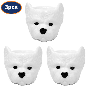 3Pcs White Ceramic Westie Head Egg Cups