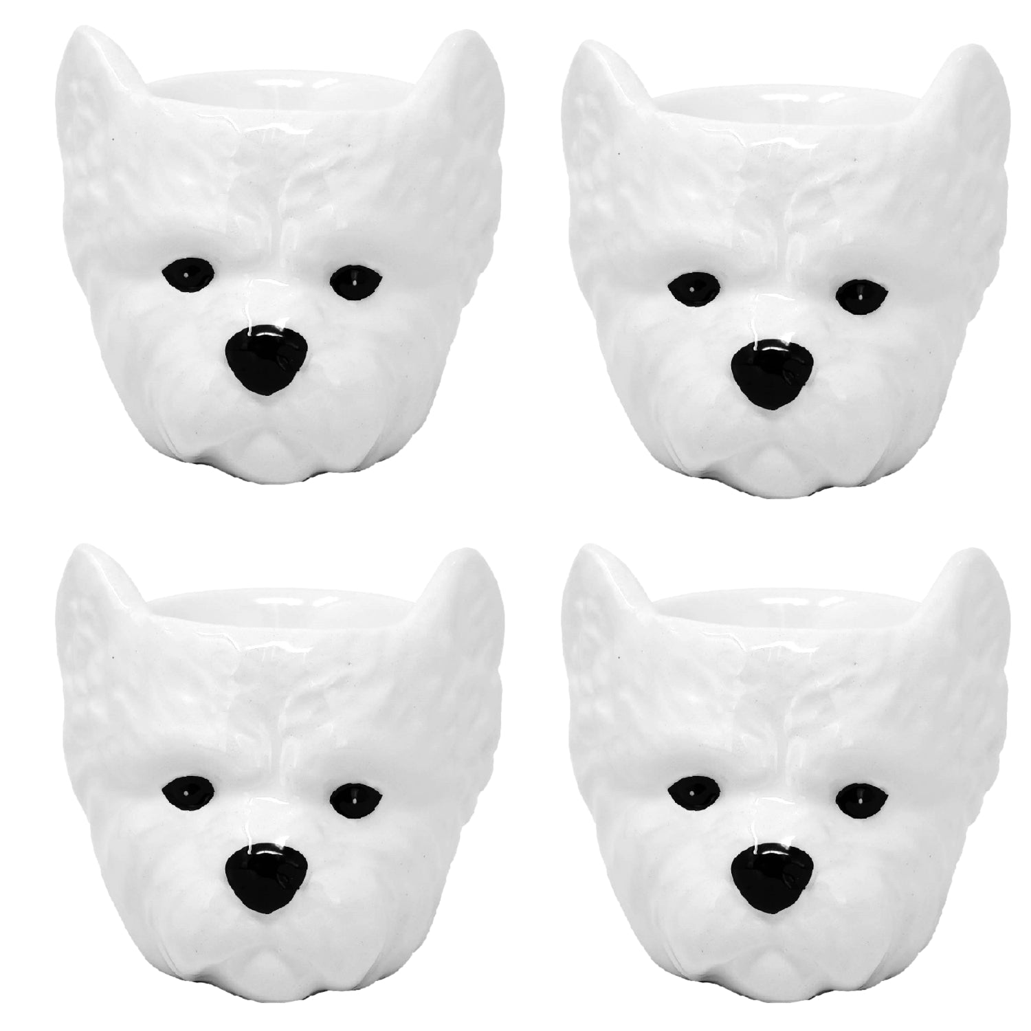 4Pcs White Ceramic Westie Head Egg Cups