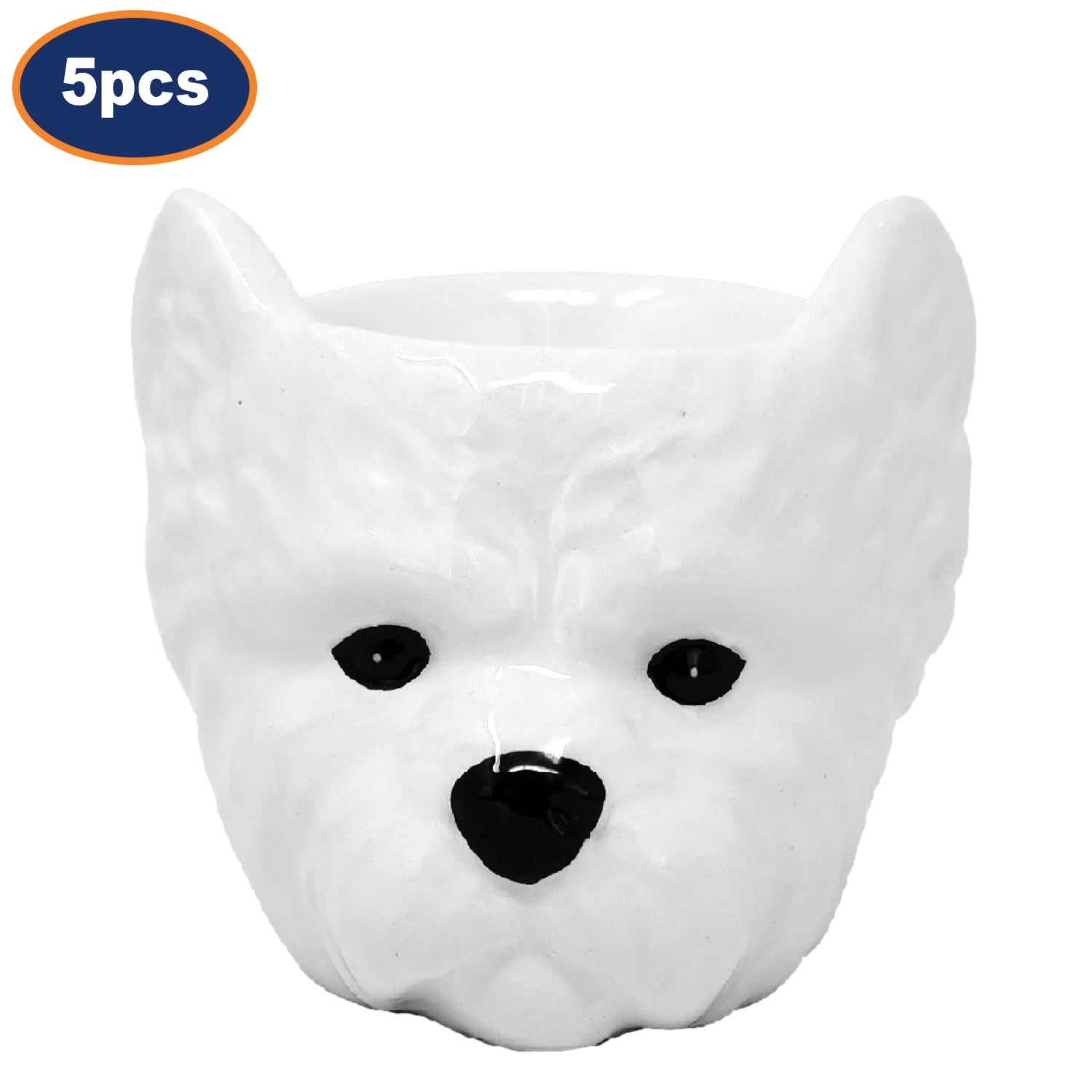 5Pcs White Ceramic Westie Head Egg Cups