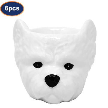 6Pcs White Ceramic Westie Head Egg Cups