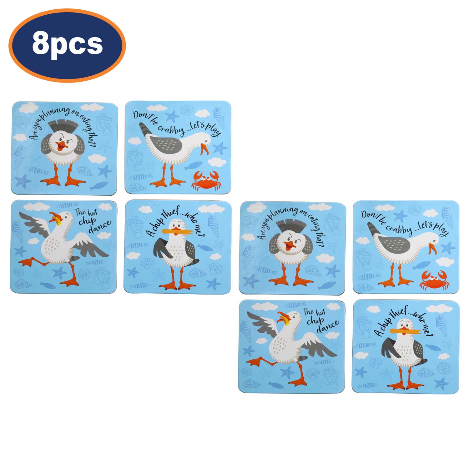 8Pcs Squawk The Seagull Square Coasters