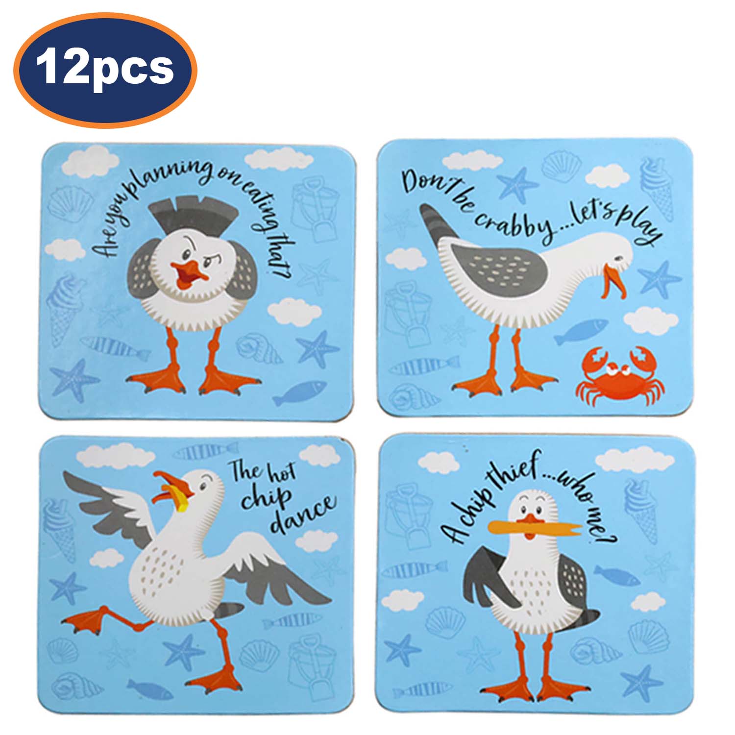 12Pcs Squawk The Seagull Square Coasters