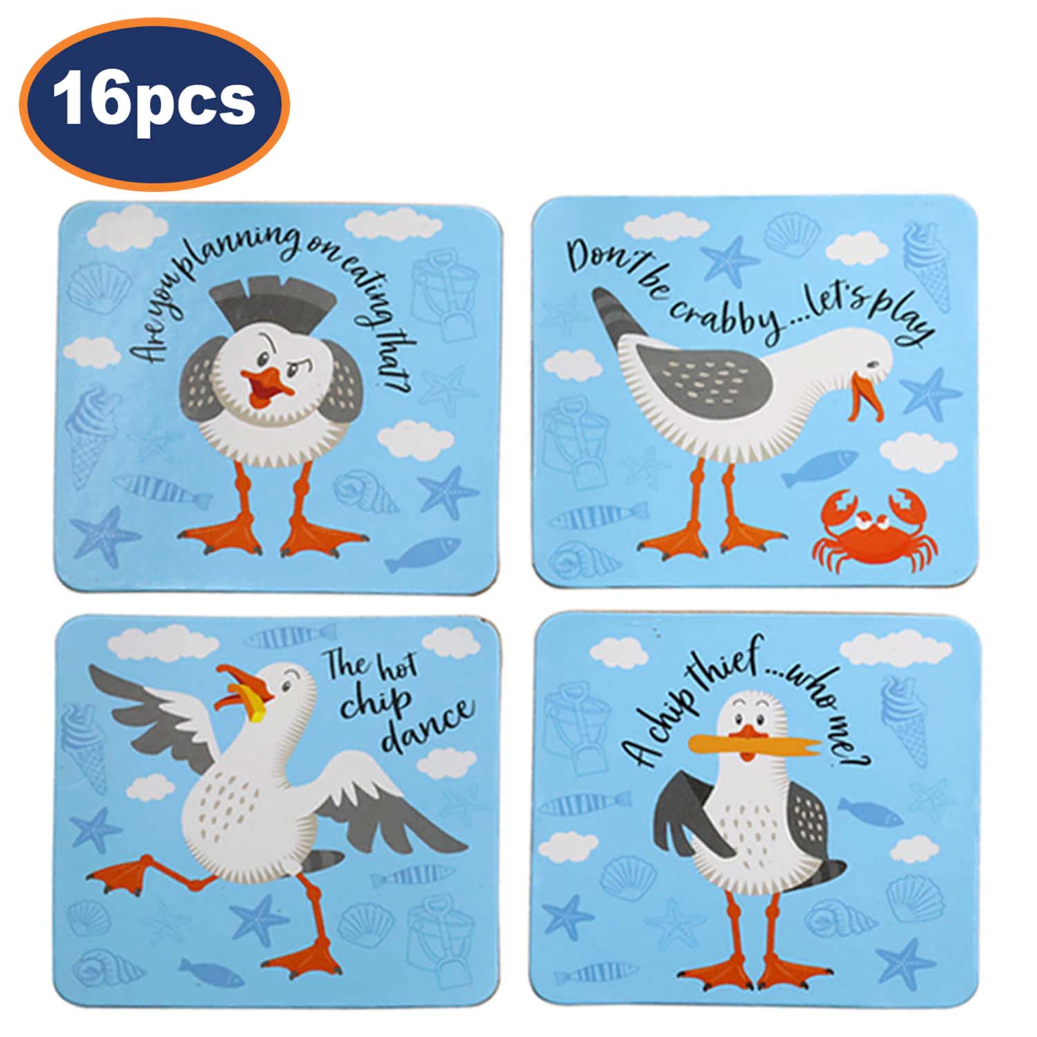 16Pcs Squawk The Seagull Square Coasters