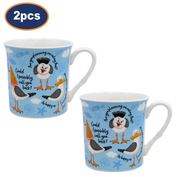 2Pcs 270ml Blue Squawk The Seagull Fine China Mugs