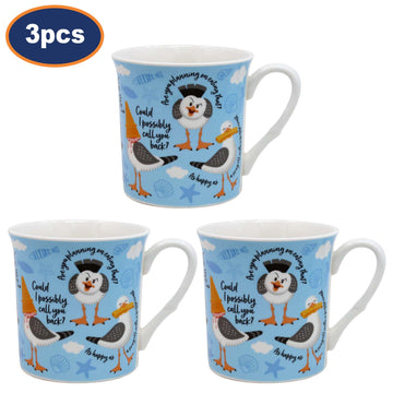 3Pcs 270ml Blue Squawk The Seagull Fine China Mugs