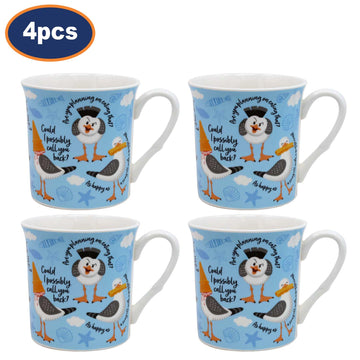 4Pcs 270ml Blue Squawk The Seagull Fine China Mugs